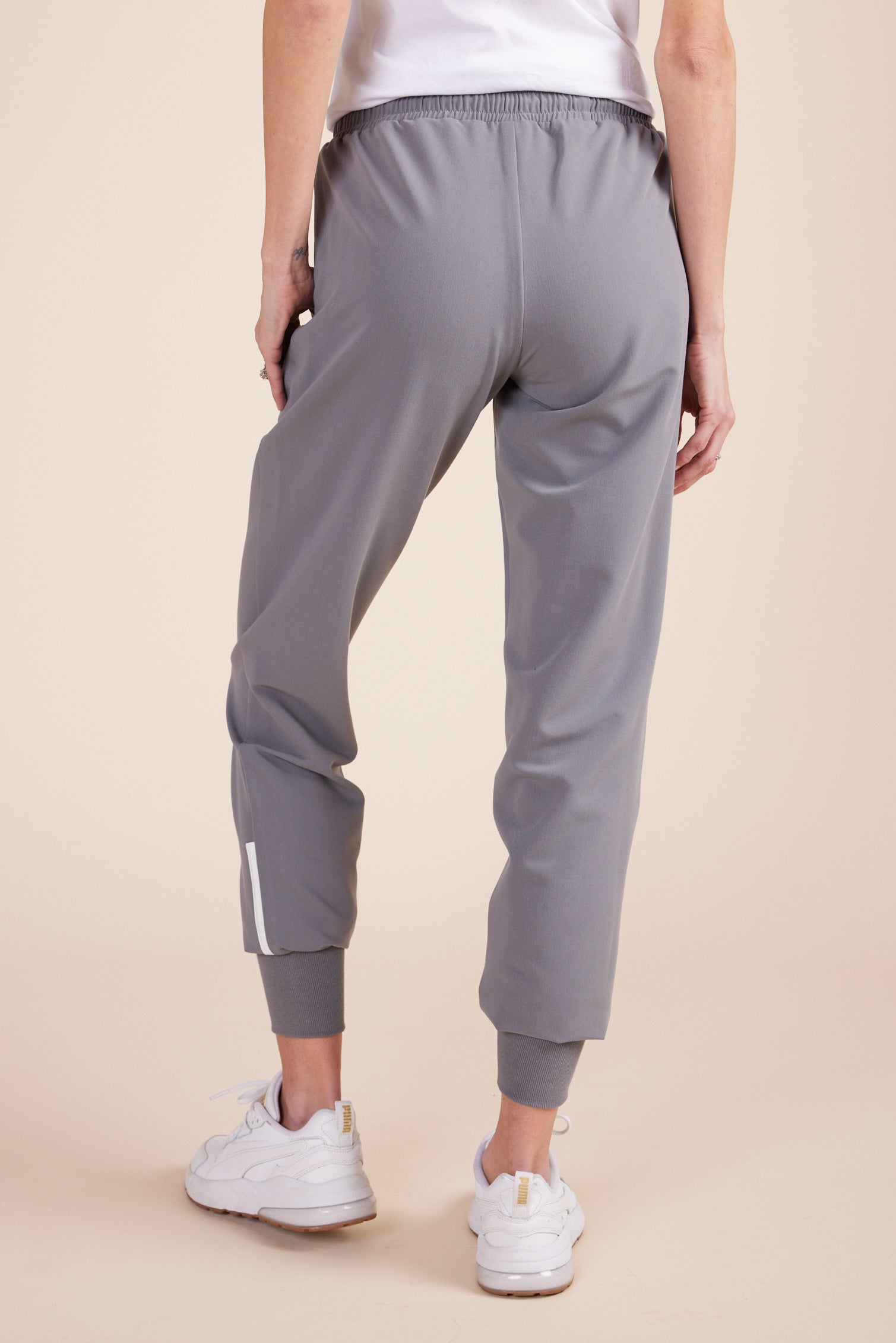 Mache Joggers in Gray by DUES – luxury scrub joggers sewn in the USA, combining modern streetwear style with medical-grade functionality and comfort.